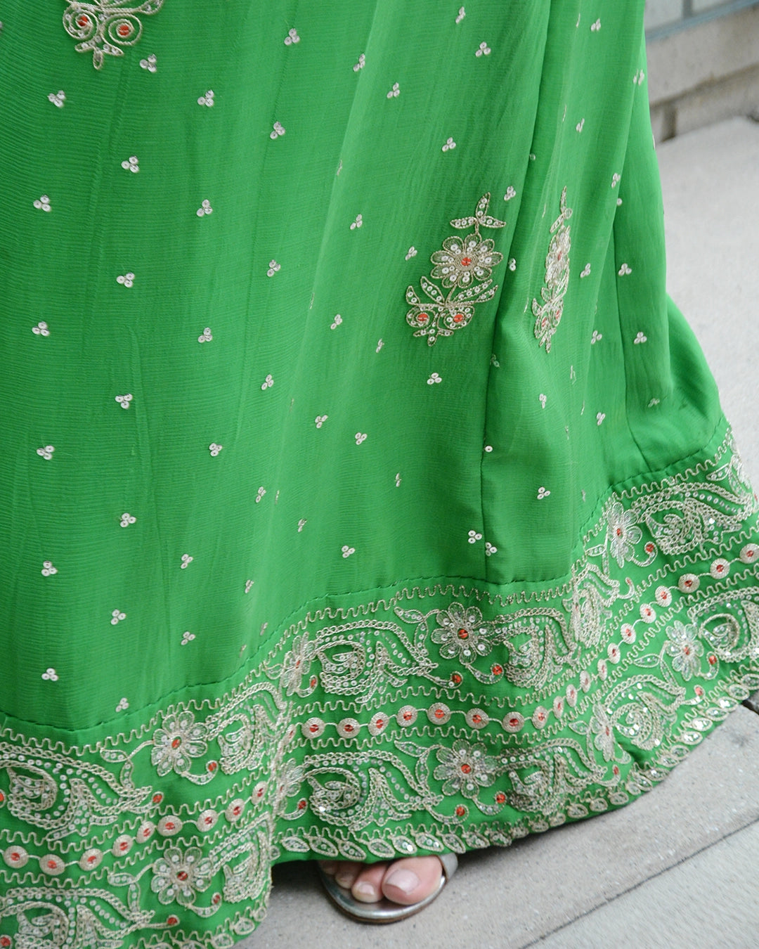 Vintage 1970s Embellished Silk Chiffon Gown, Custom Made
