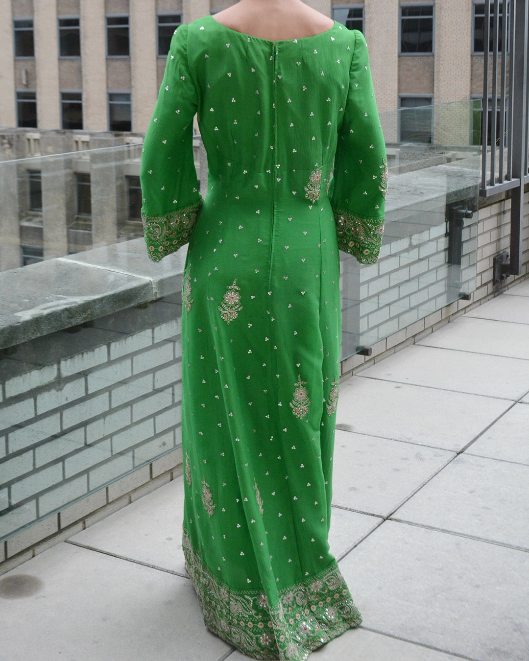 Vintage 1970s Embellished Silk Chiffon Gown, Custom Made
