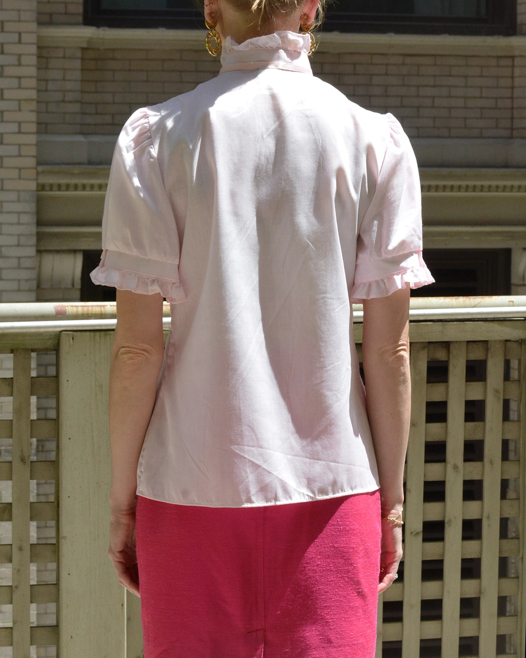Vintage 1970s Pink Ruffled Blouse with Ribbon Tie