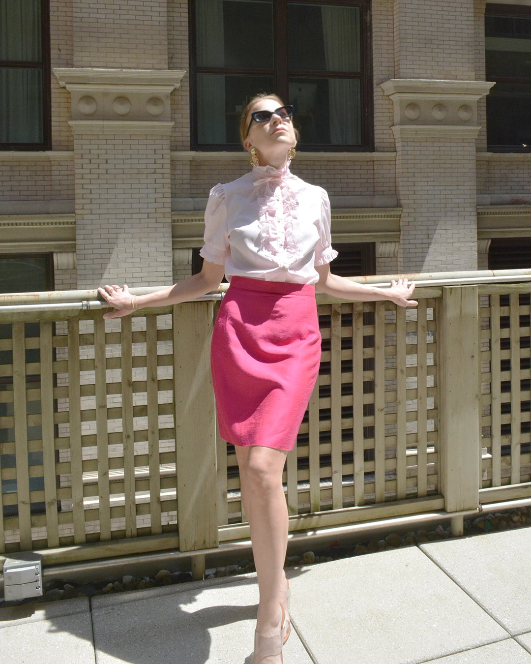 Vintage 1970s Pink Ruffled Blouse with Ribbon Tie
