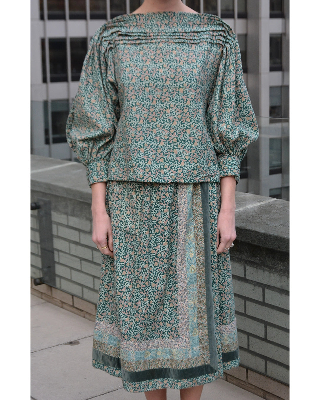Vintage 1980s Floral Skirt Set, Viyella Cotton/Merino Blend