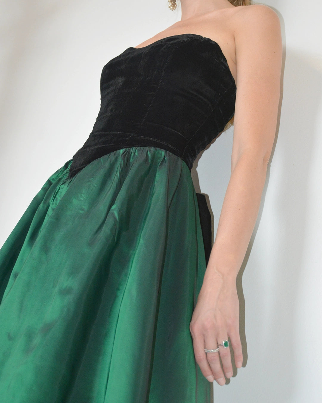 Vintage 1980s Velvet Basque-Waist Party Dress with Bow Detail