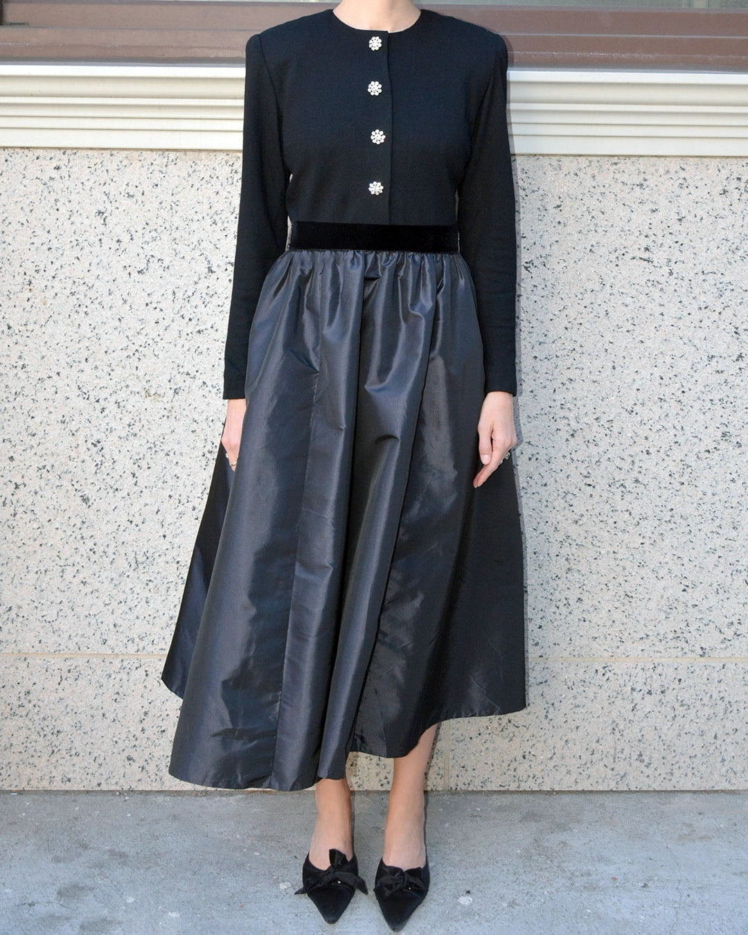 Vintage 1980s Victor Costa Long Sleeve Full-Skirt Dress