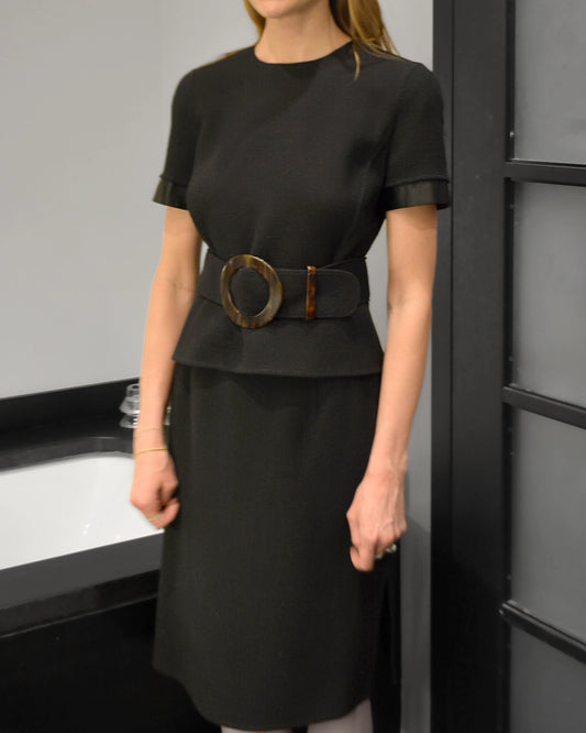 Vintage 90s Valentino Silk-Trim Skirt Set with Tortoiseshell Buckle Detail