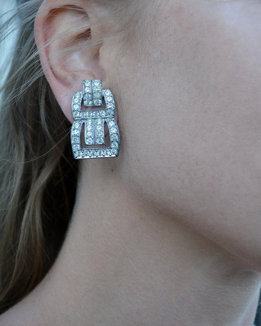 Vintage Art-Deco Style Geometric Diamanté Earrings