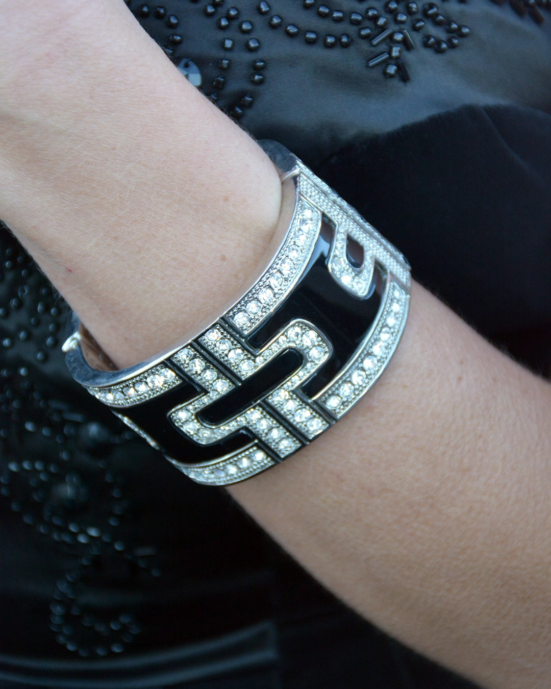 Vintage Art Deco-Style Black Enamel Bracelet