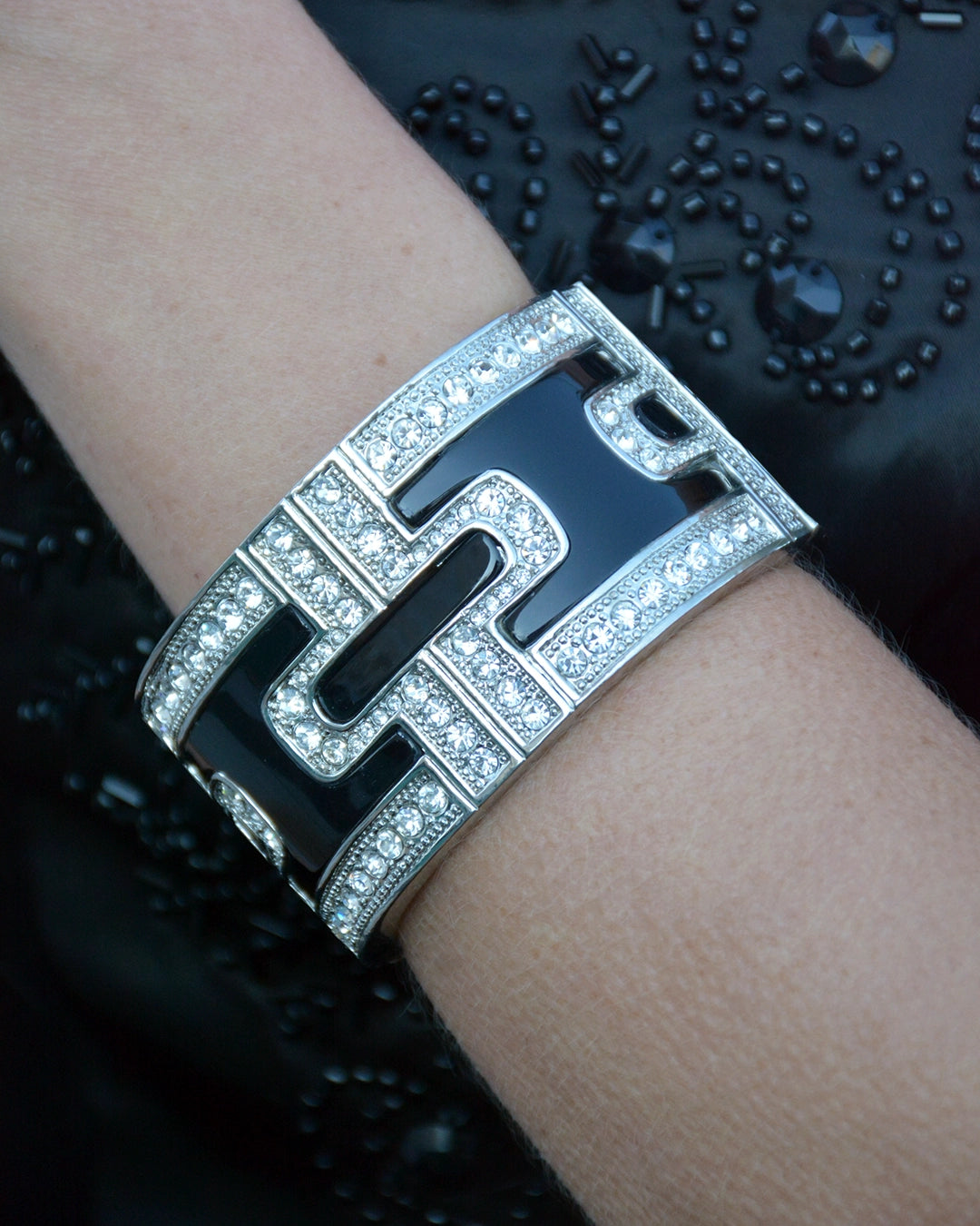 Vintage Art Deco-Style Black Enamel Bracelet