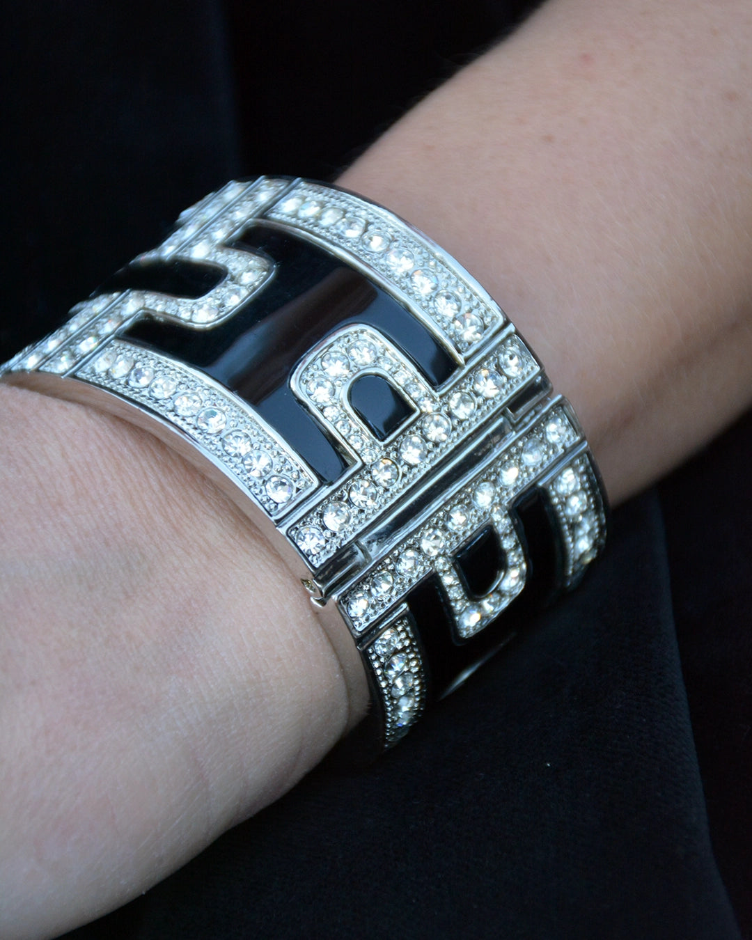 Vintage Art Deco-Style Black Enamel Bracelet