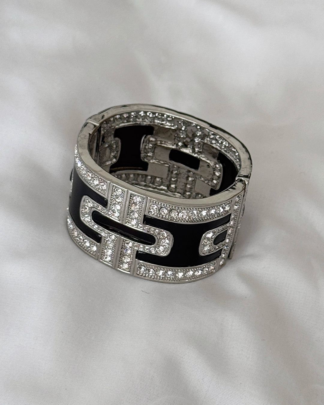 Vintage Art Deco-Style Black Enamel Bracelet