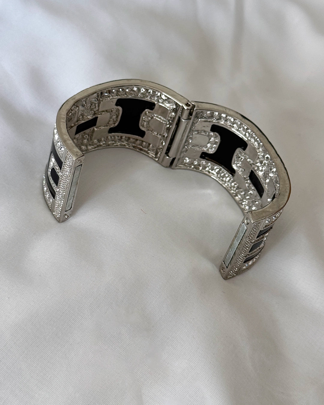 Vintage Art Deco-Style Black Enamel Bracelet