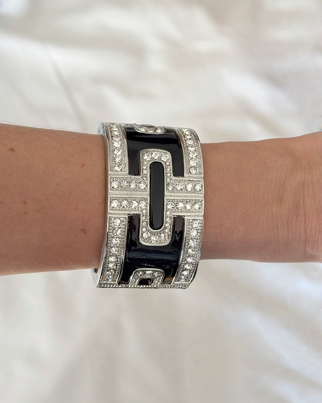 Vintage Art Deco-Style Black Enamel Bracelet