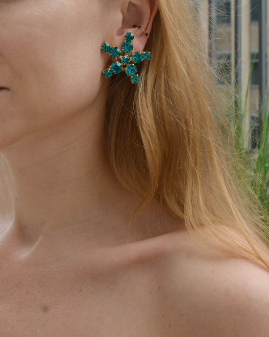 Vintage Blue Crystal Star Earrings