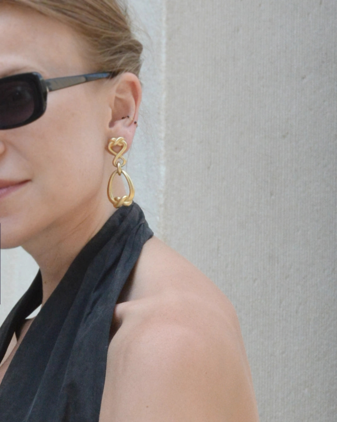 Vintage Brushed Gold Knot Drop Earrings