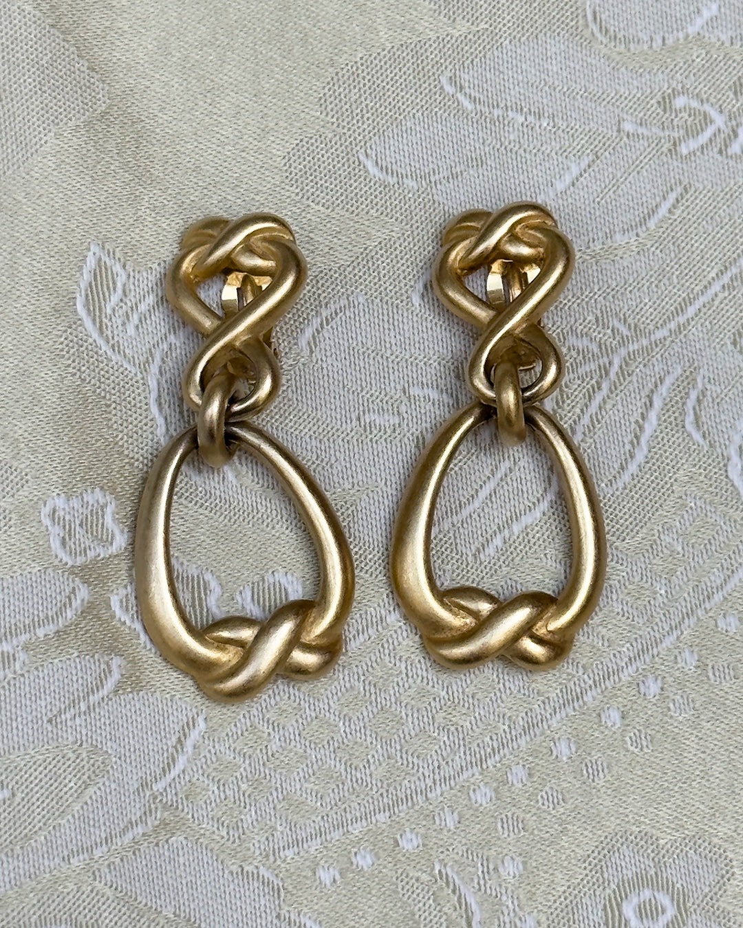 Vintage Brushed Gold Knot Drop Earrings