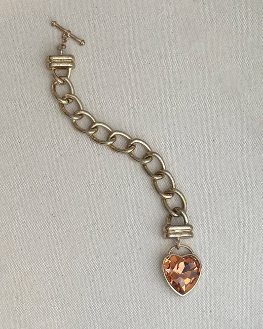 Vintage Chunky Gold Heart Charm Toggle Bracelet