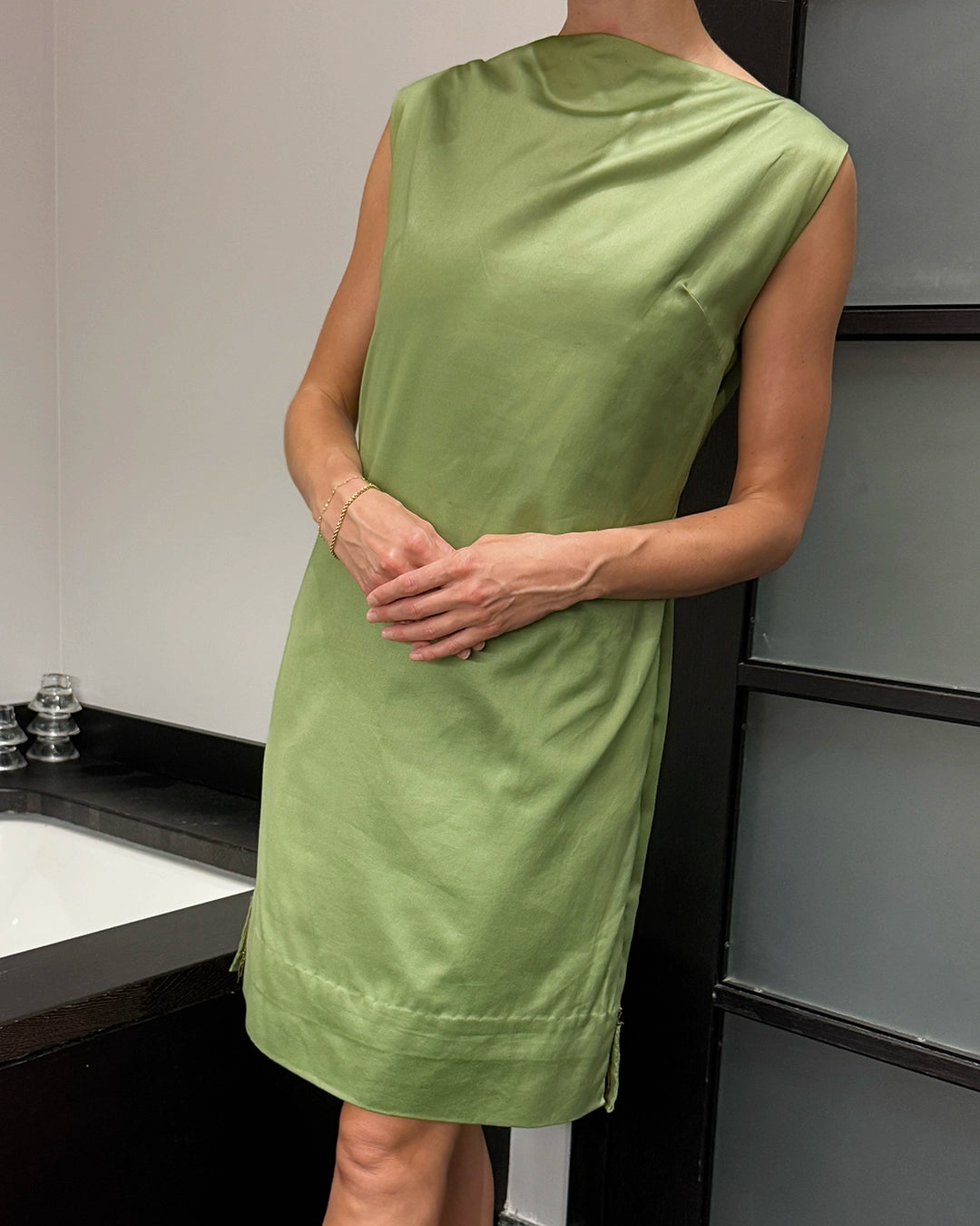 Vintage Custom Made Reversible Metallic Jacquard and Silk Shift Dress