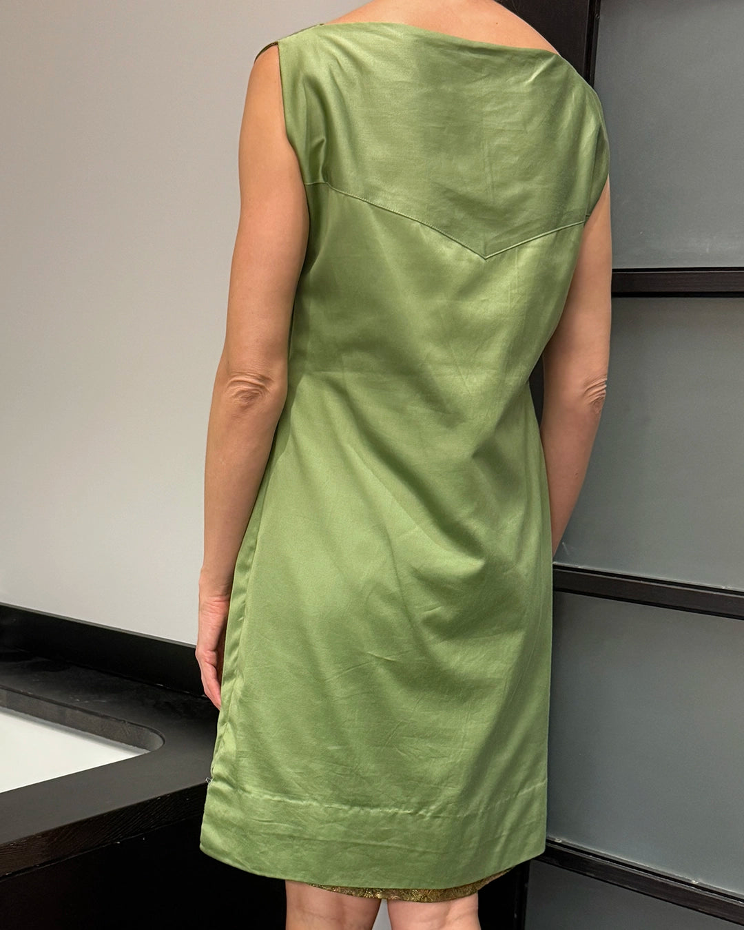 Vintage Custom Made Reversible Metallic Jacquard and Silk Shift Dress