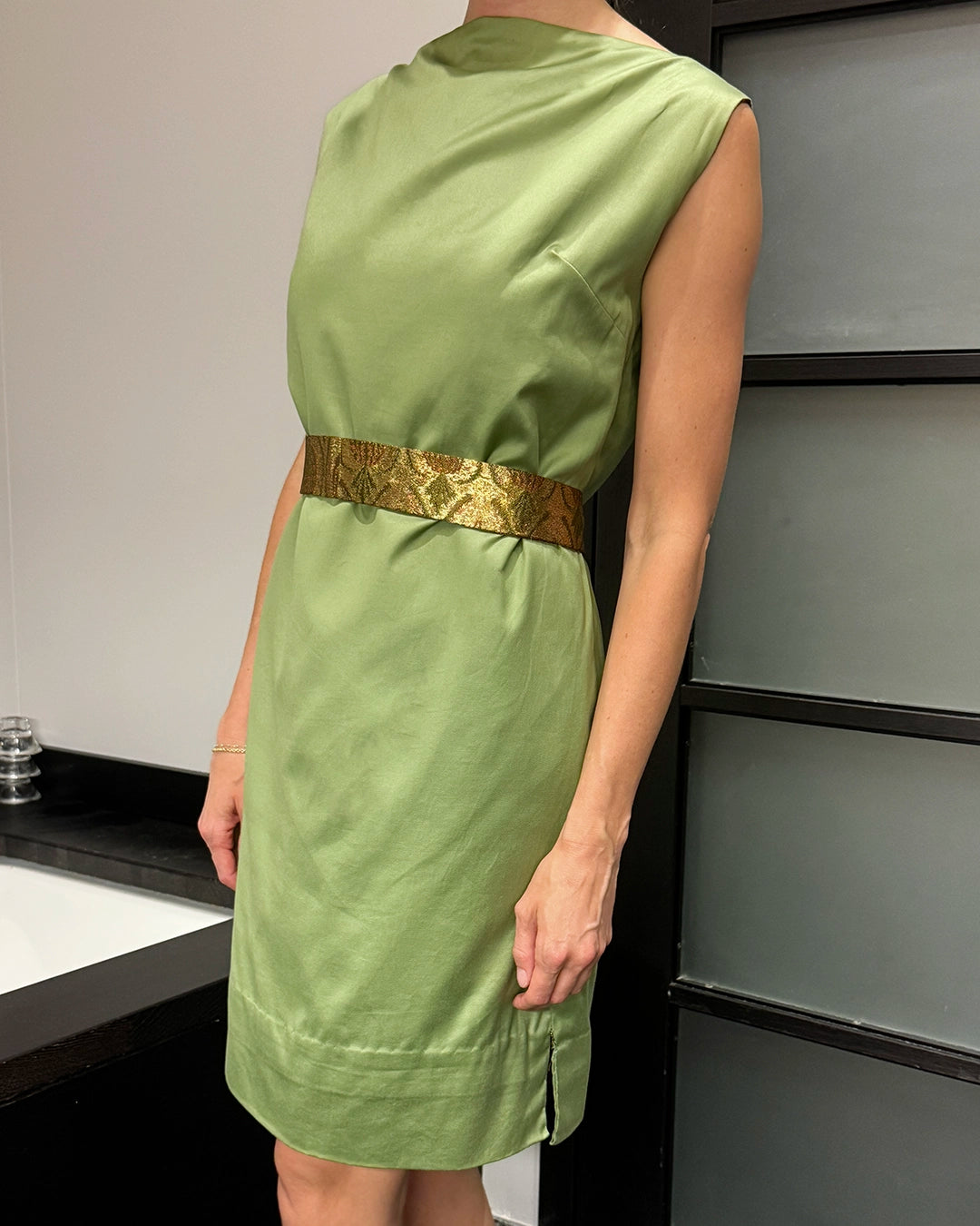 Vintage Custom Made Reversible Metallic Jacquard and Silk Shift Dress