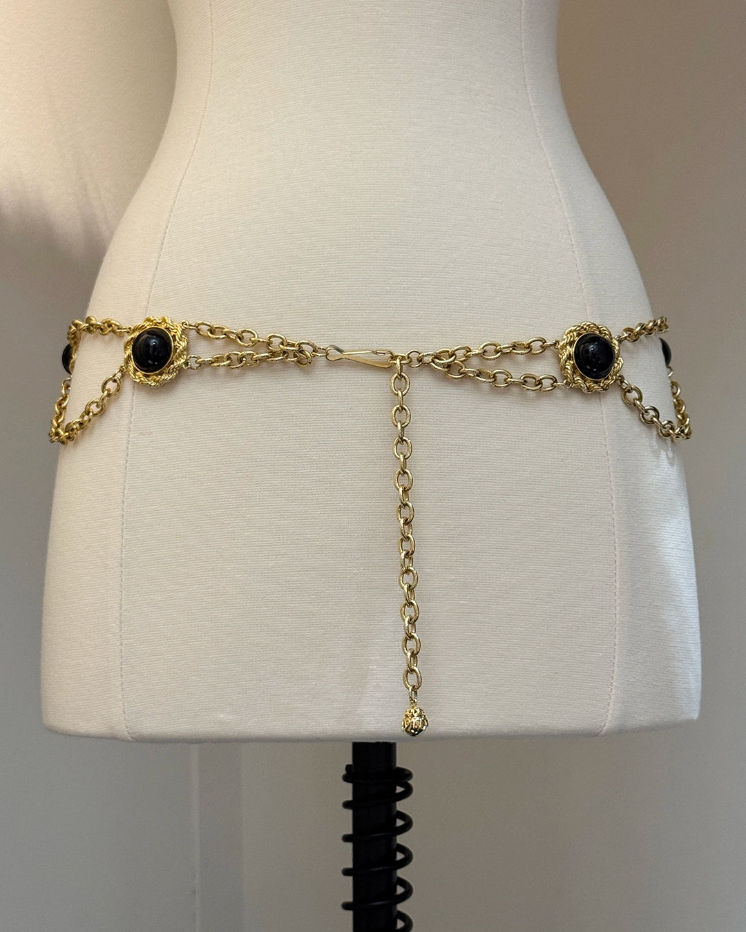 Vintage Draped Gold Chain Belt with Cabochon Stones