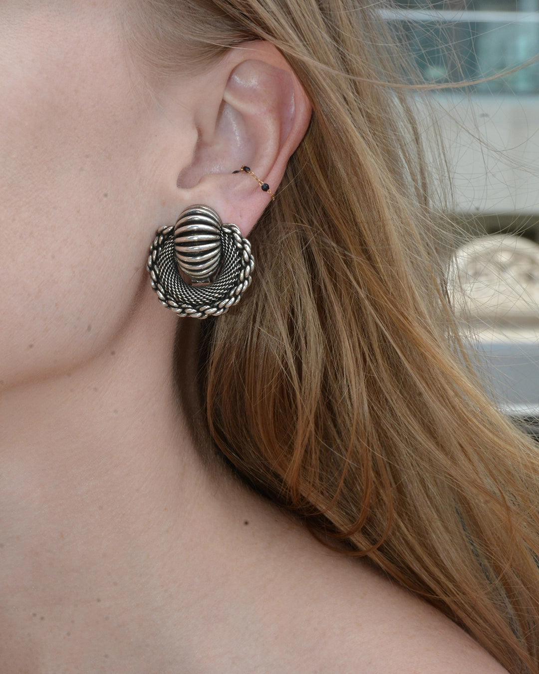 Vintage French Pierre Lorion & Sylvia Karels Sculptural Silver Earrings