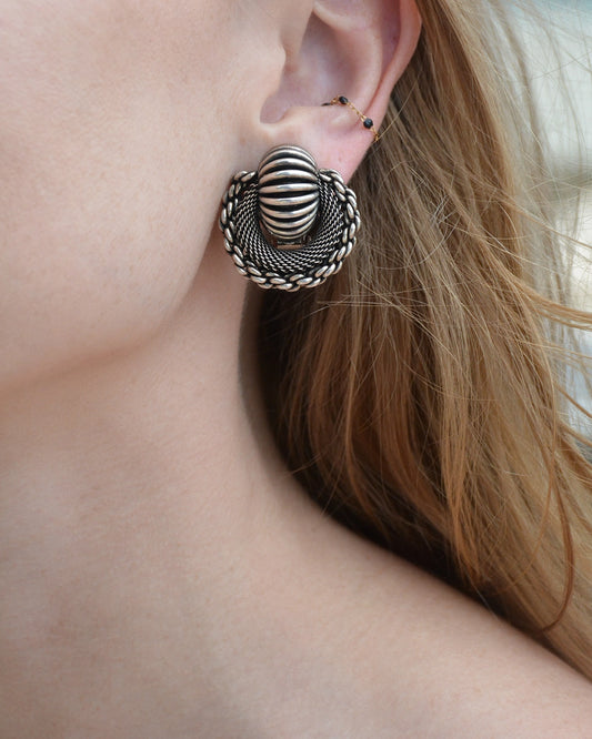 Vintage French Pierre Lorion & Sylvia Karels Sculptural Silver Earrings