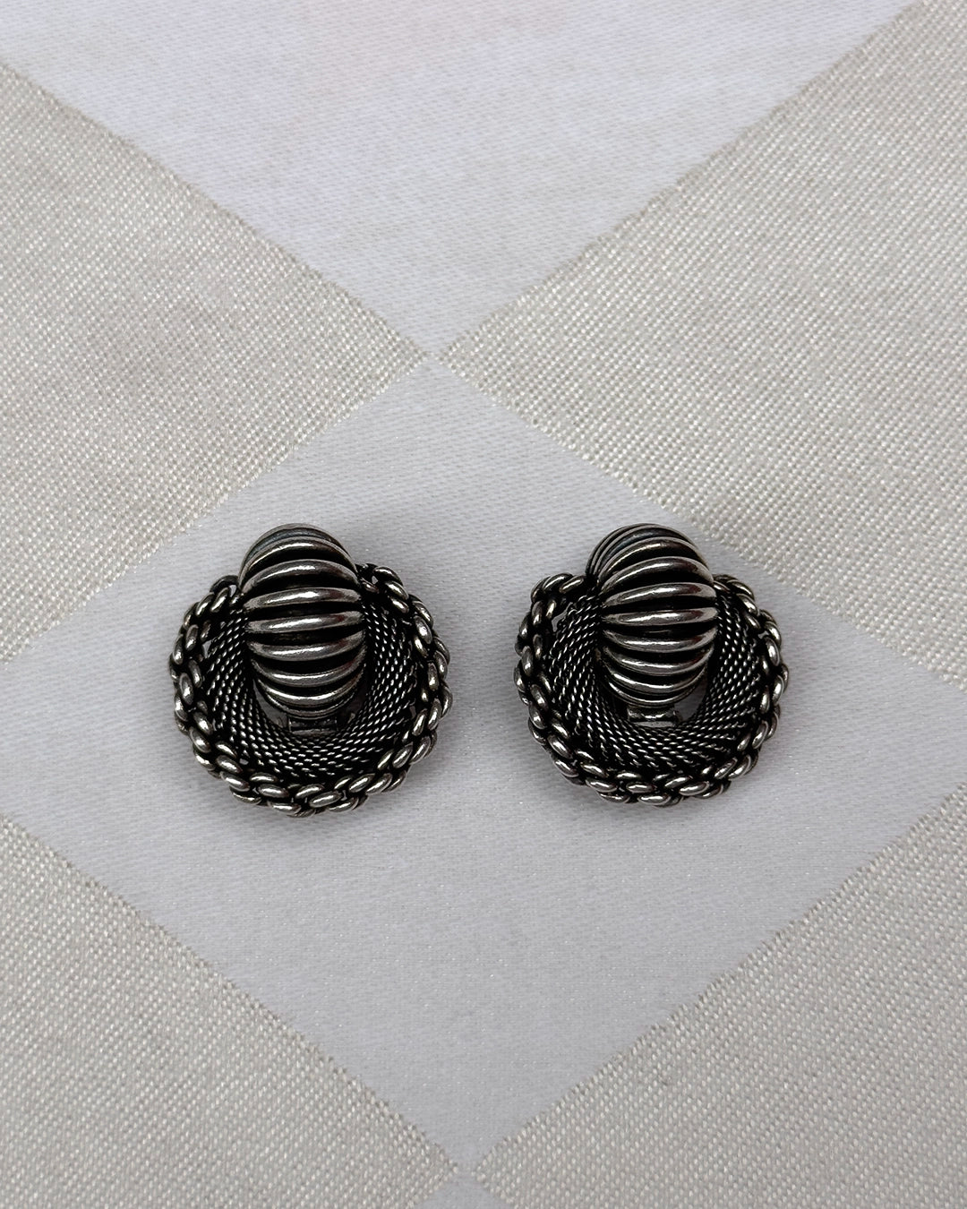 Vintage French Pierre Lorion & Sylvia Karels Sculptural Silver Earrings