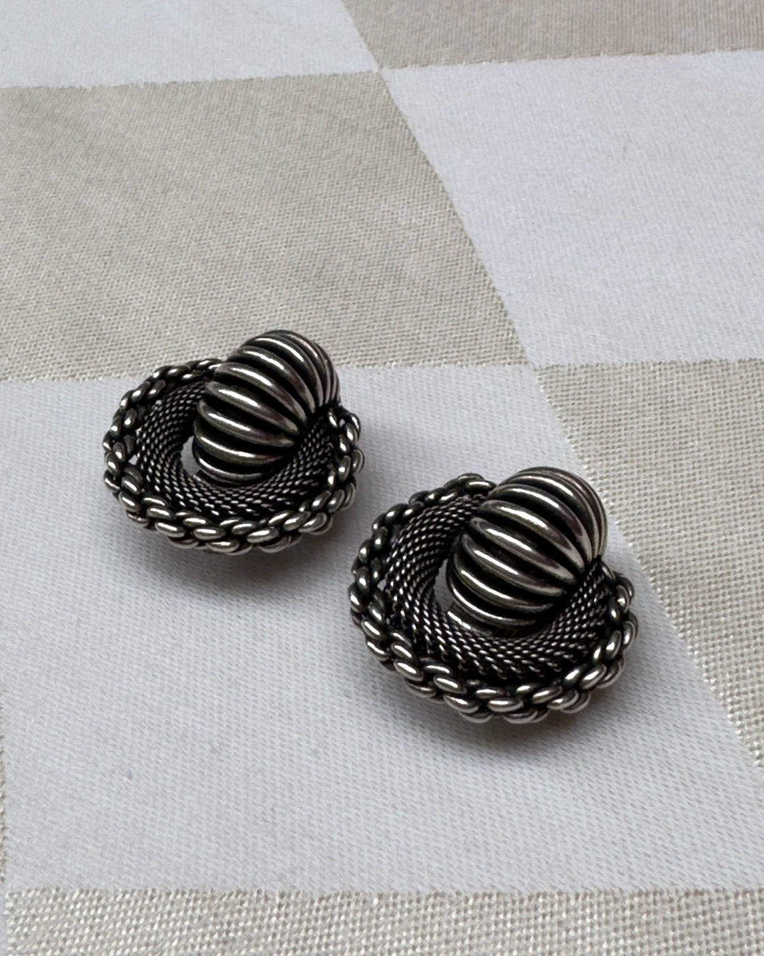 Vintage French Pierre Lorion & Sylvia Karels Sculptural Silver Earrings