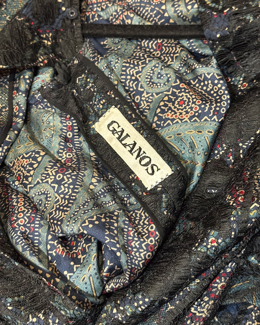 Vintage Galanos Paisley Silk Dress with Lace Overlay