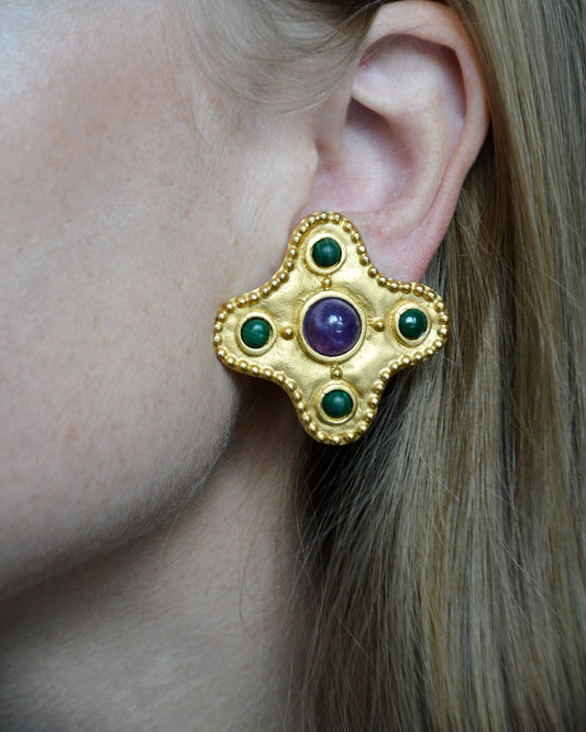 Vintage Gem-Set Byzantine Earrings, in the style of Chanel x Gripoix