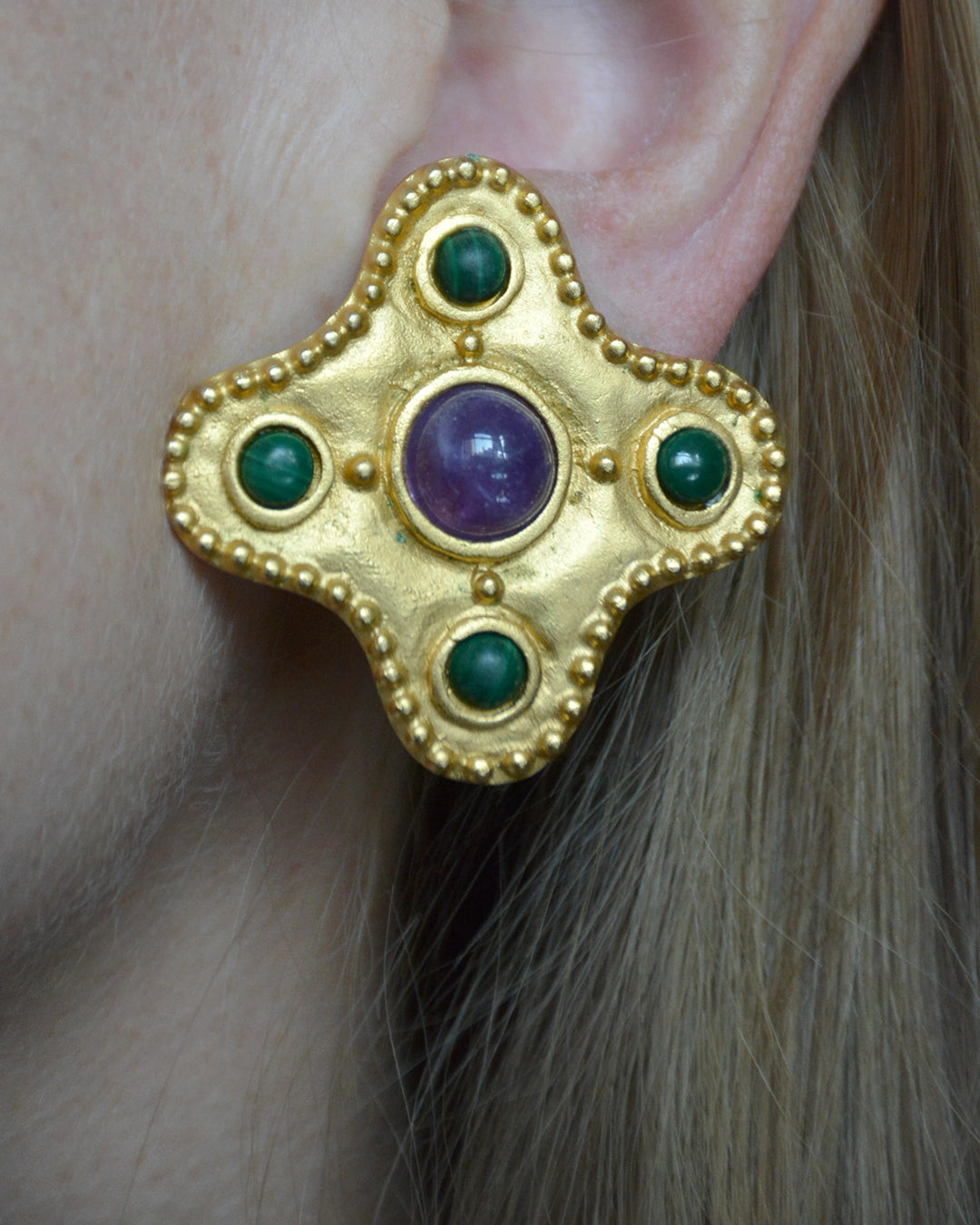 Vintage Gem-Set Byzantine Earrings, in the style of Chanel x Gripoix