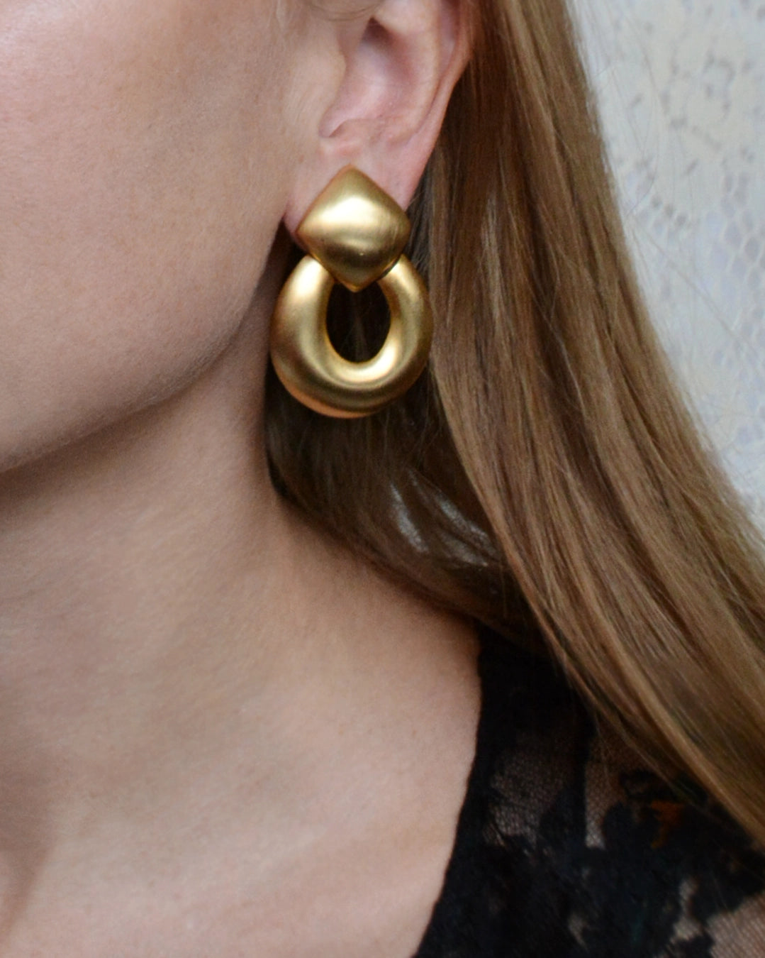 Vintage Matte Gold Doorknocker Earrings