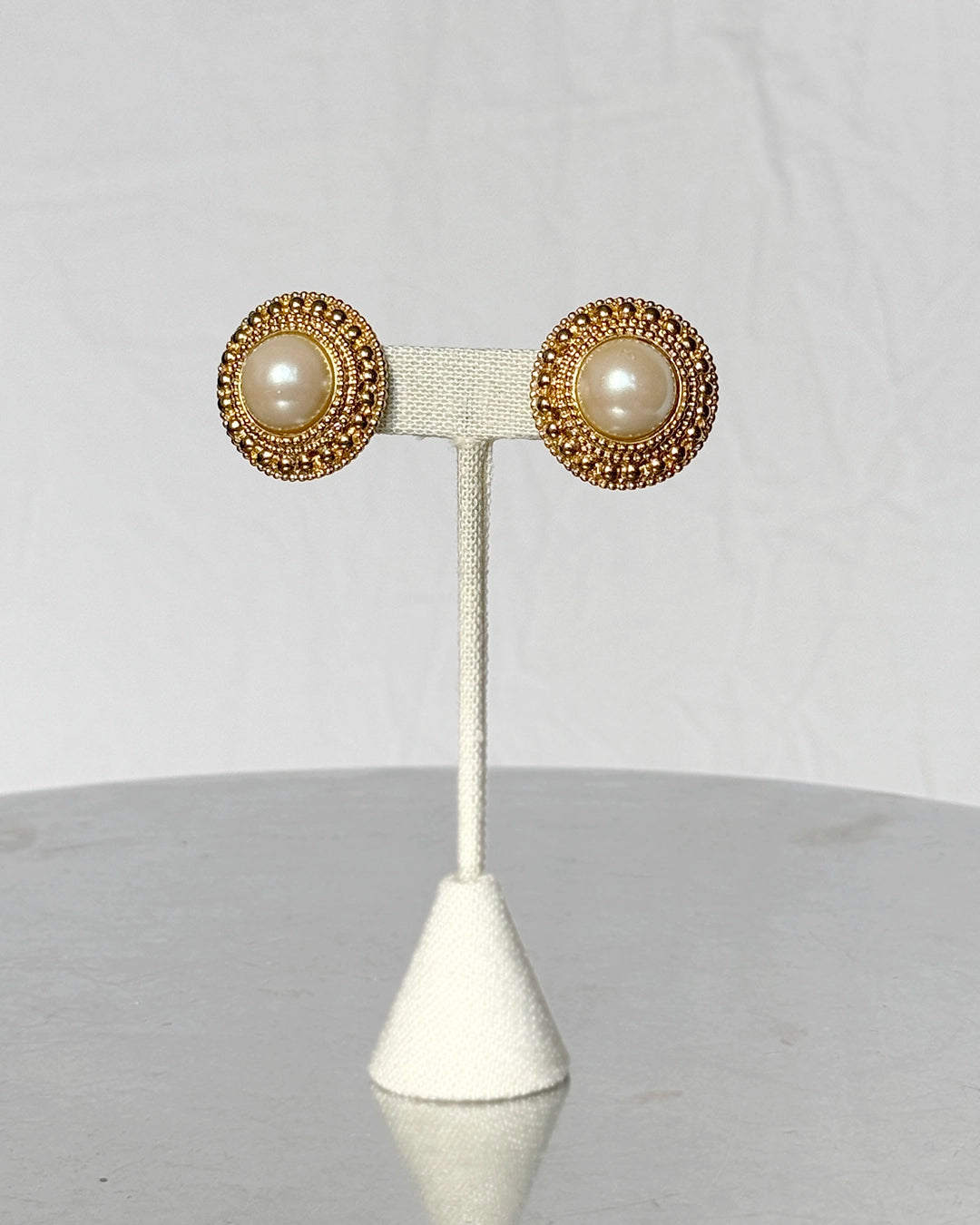 Vintage Gold and Pearl Button Stud Earrings