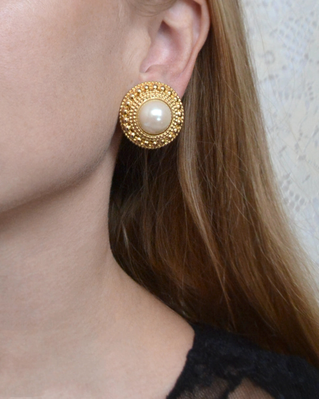 Vintage Gold and Pearl Button Stud Earrings