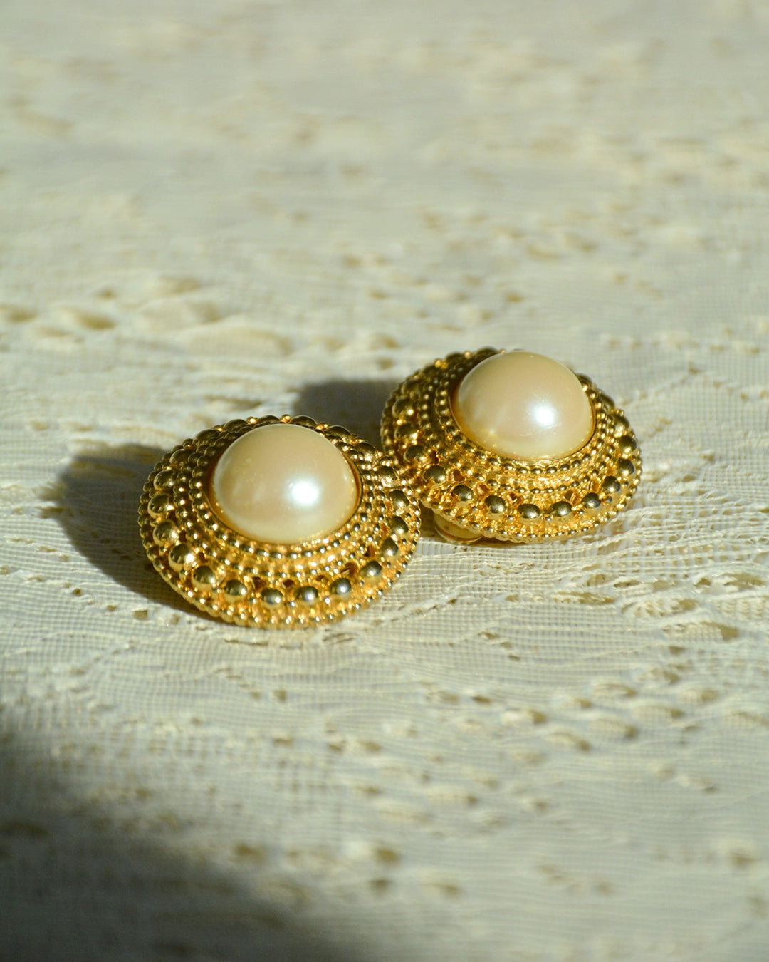 Vintage Gold and Pearl Button Stud Earrings