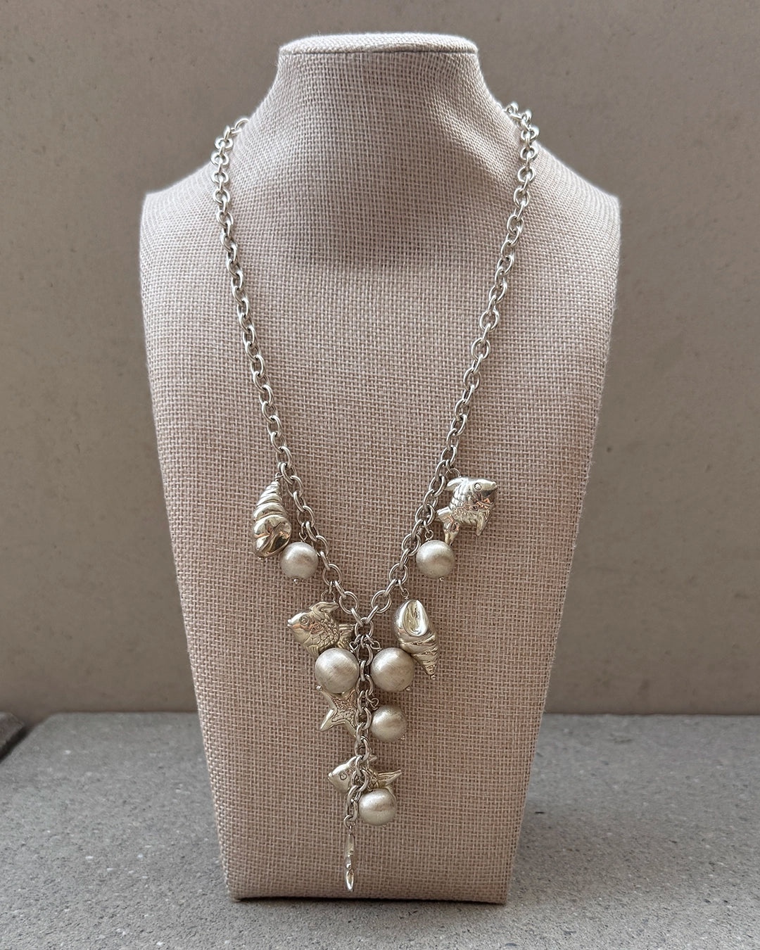 Vintage Italian Sterling Silver Sealife Lariat Charm Necklace