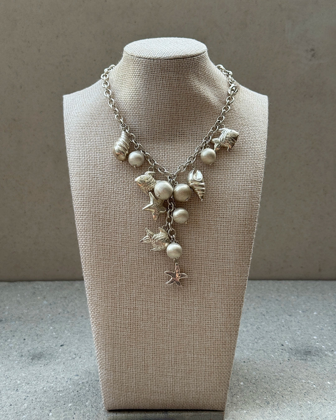 Vintage Italian Sterling Silver Sealife Lariat Charm Necklace