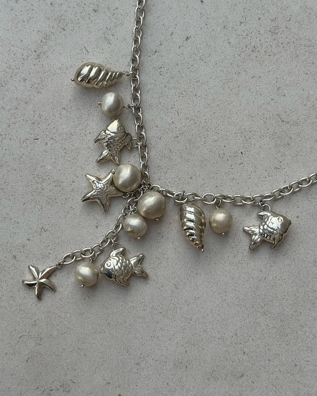 Vintage Italian Sterling Silver Sealife Lariat Charm Necklace