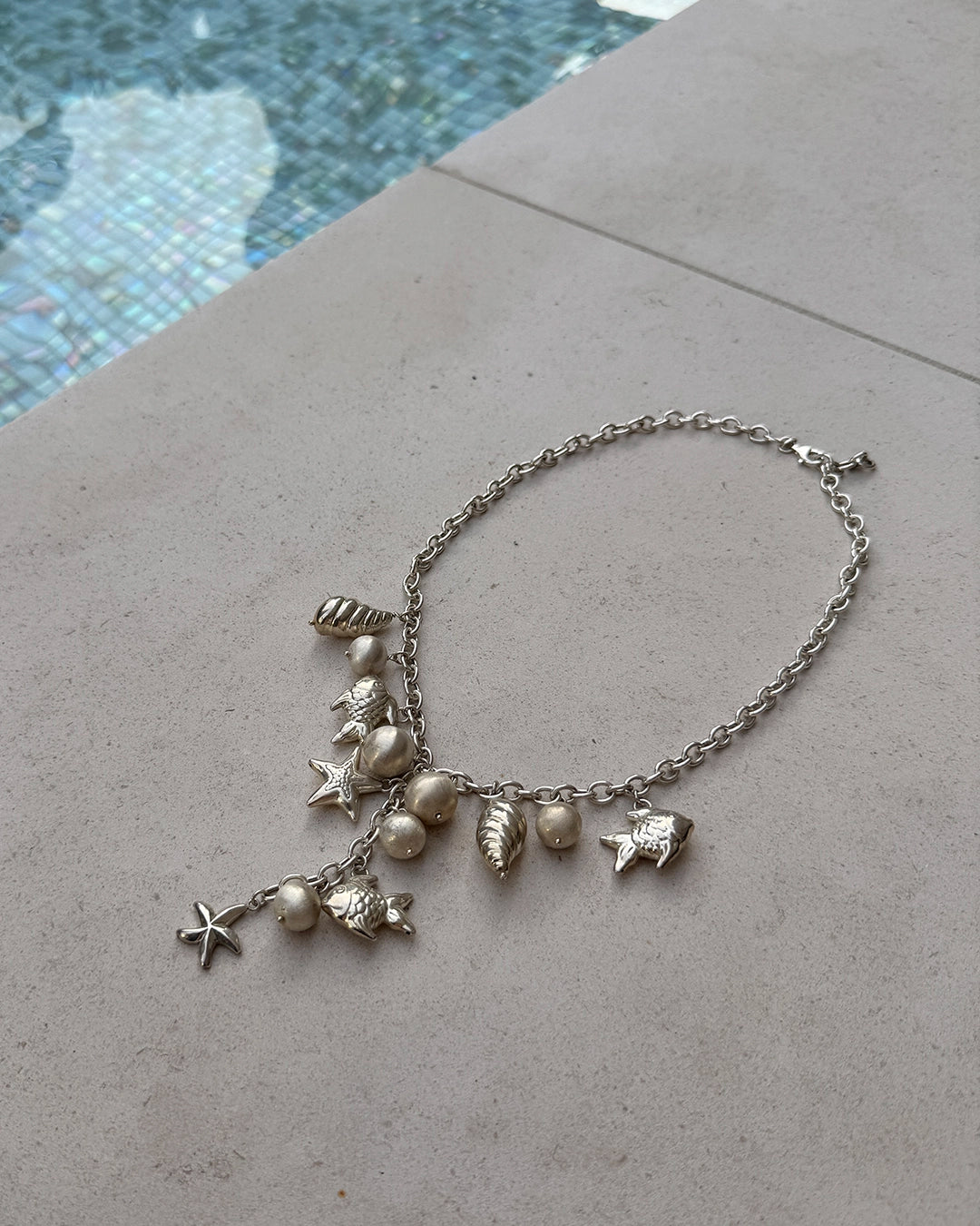 Vintage Italian Sterling Silver Sealife Lariat Charm Necklace
