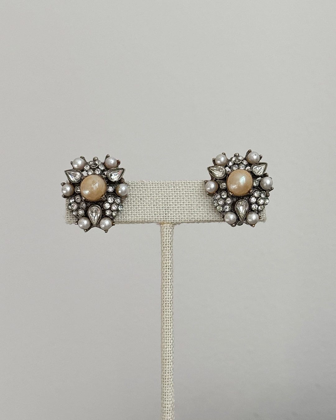 Vintage Jolie Gabor Pearl and Crystal Necklace + Earrings Parure