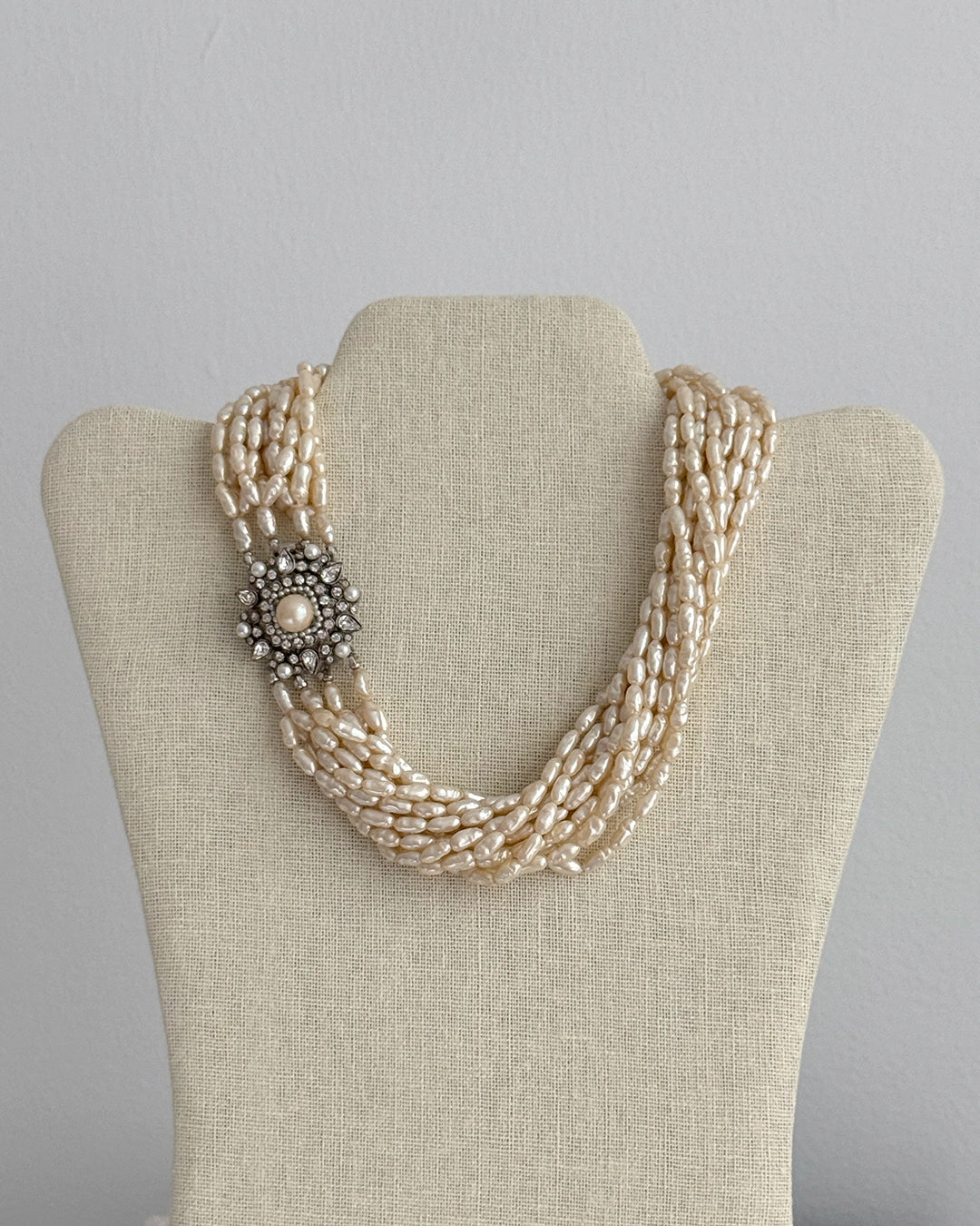 Vintage Jolie Gabor Pearl and Crystal Necklace + Earrings Parure