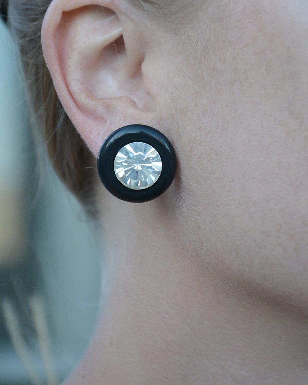 Vintage Kenneth Lane Art Deco Black Enamel Stud Earrings