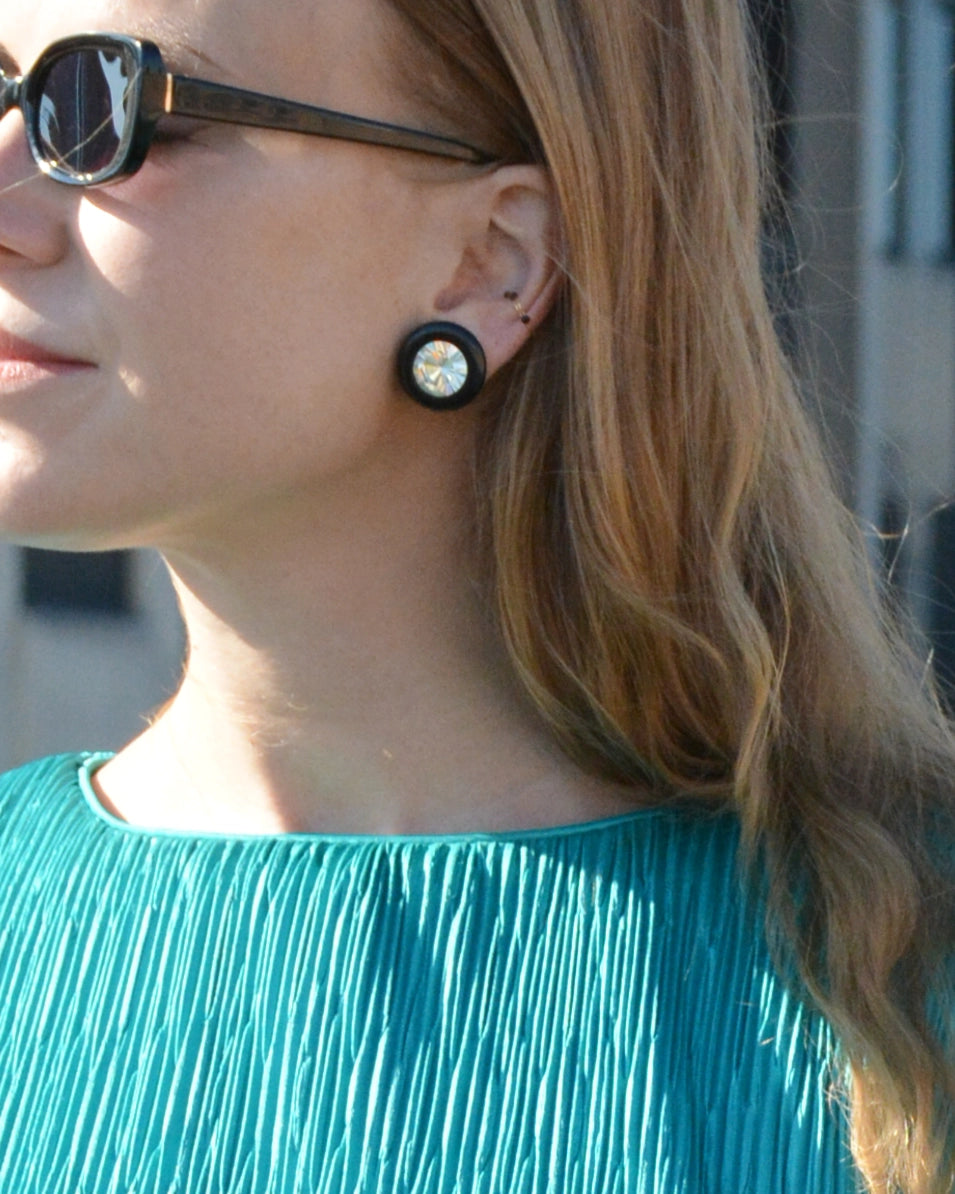 Vintage Kenneth Lane Art Deco Black Enamel Stud Earrings