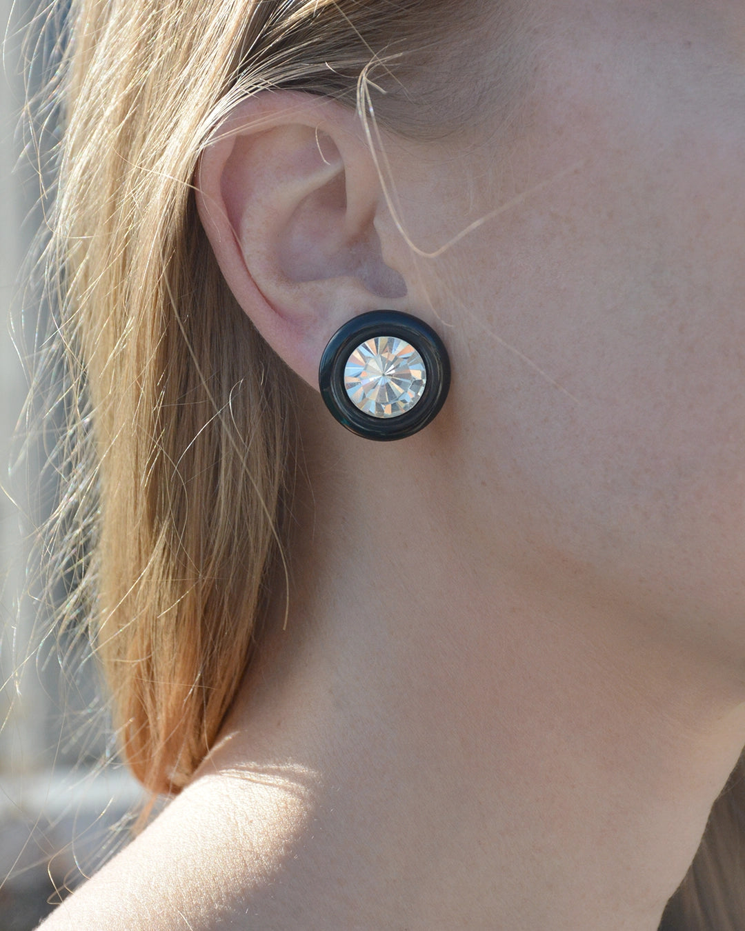 Vintage Kenneth Lane Art Deco Black Enamel Stud Earrings