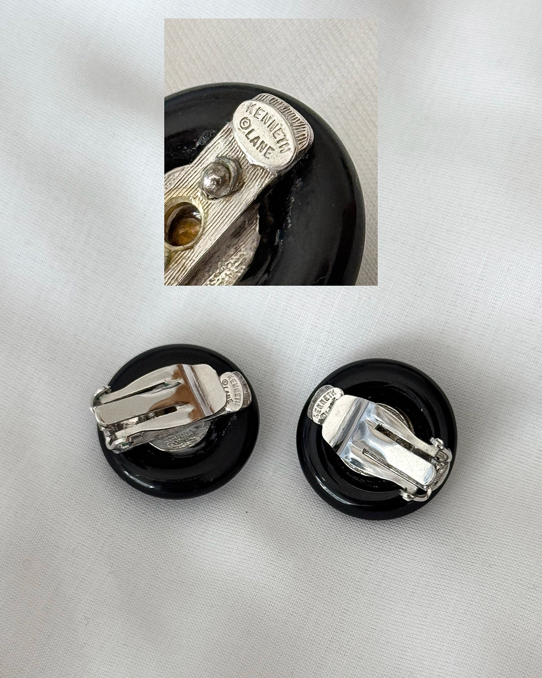 Vintage Kenneth Lane Art Deco Black Enamel Stud Earrings