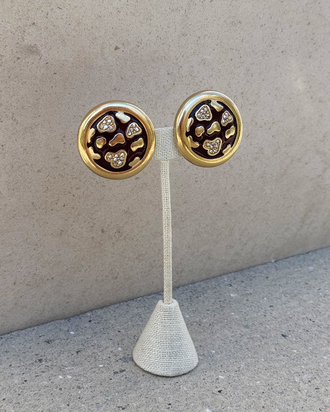 Vintage Leopard Print Button Earrings