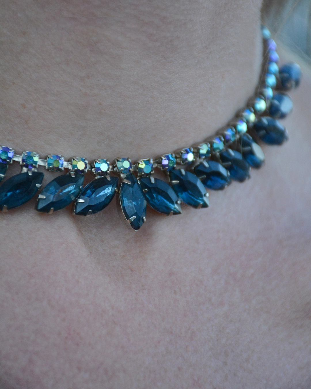 Vintage Marquise-Cut Sapphire Diamanté Choker