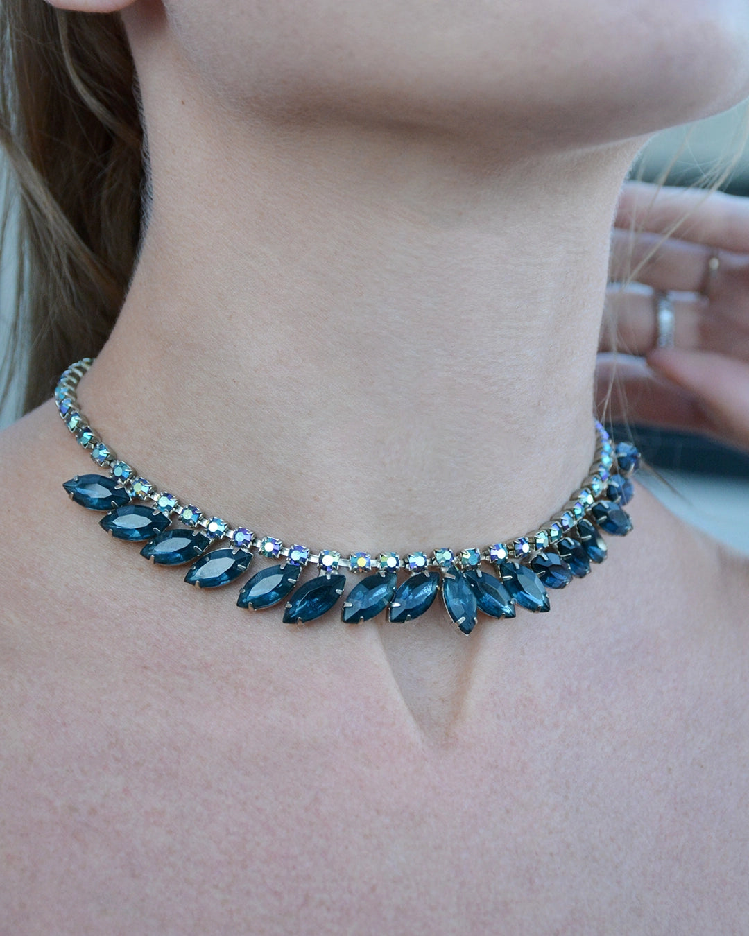 Vintage Marquise-Cut Sapphire Diamanté Choker