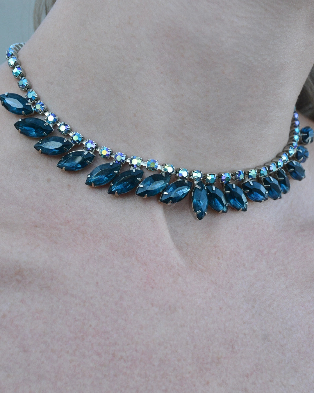 Vintage Marquise-Cut Sapphire Diamanté Choker