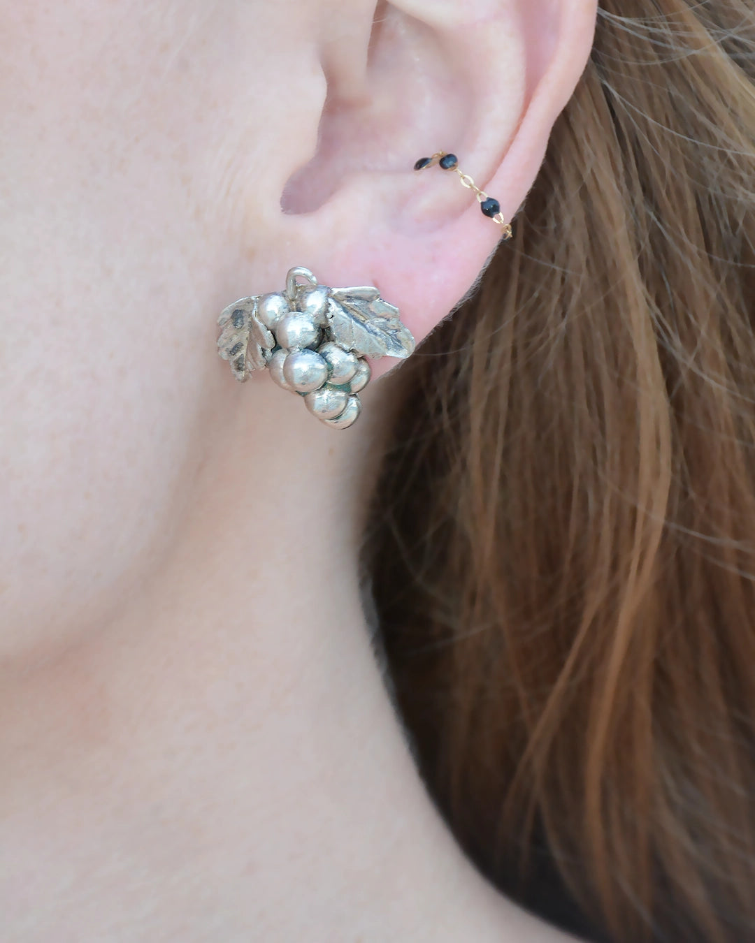 Vintage Mexican Silver Grape Earrings