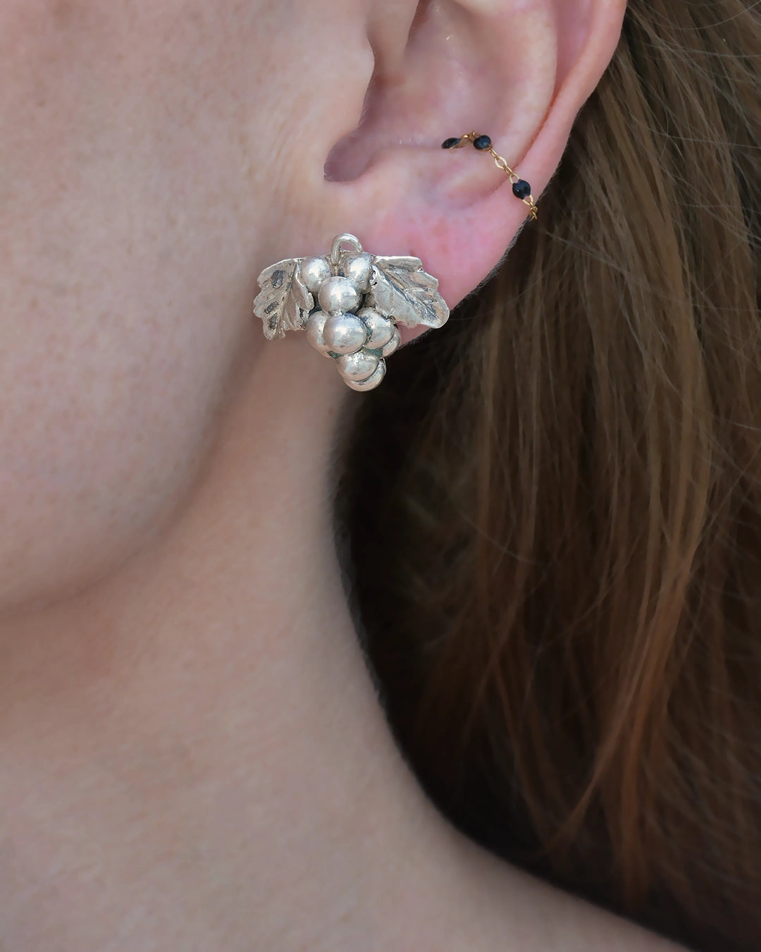 Vintage Mexican Silver Grape Earrings